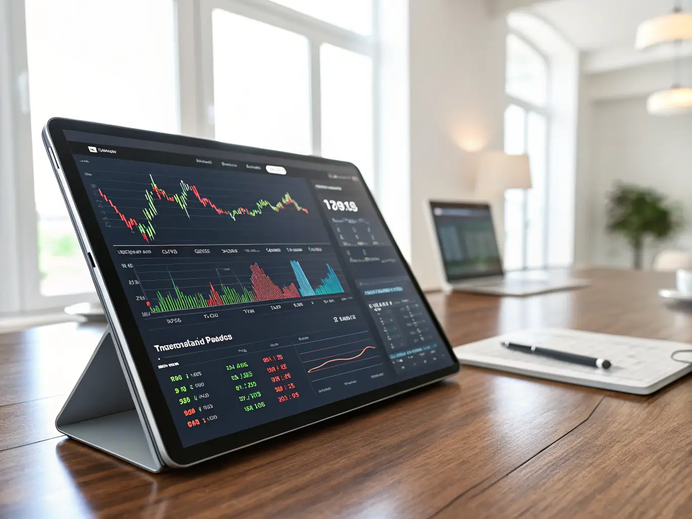 A secure digital platform displaying investment portfolio performance and financial planning tools, emphasizing transparency and accessibility for South African clients.